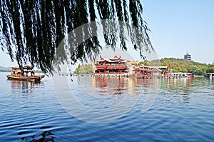 Chinese park in Hangzhou near Xihu Lake, China.