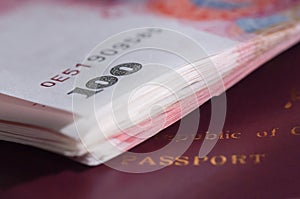 Chinese passport and currency