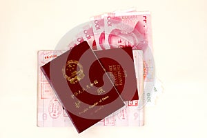 Chinese passport, stamps and money photo