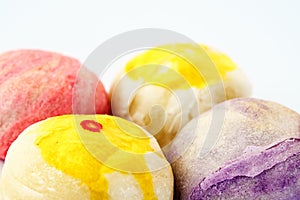 Close up of Chinese Pastry or Moon cake or Mung bean filling cake or Egg yolk shortcake, Asian Traditional Dessert