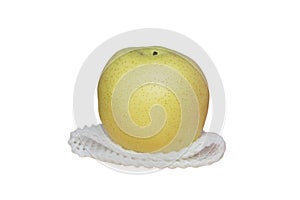 Chinese pear with epe net foam on white background