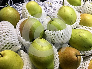 Chinese pear in white plastic package