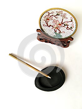 Chinese pen brush on ink stone photo