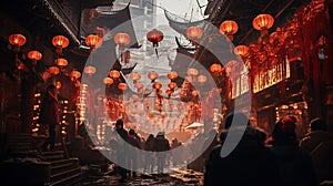 Red lanterns and decorations Chinese people market