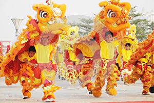 Chinese people playing lion dance