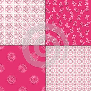 Chinese pink geometric pattern set. Vector illustration.