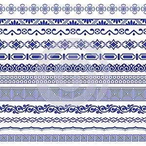 Chinese porcelane seamless borders vector set.