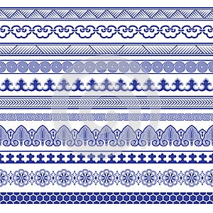 Chinese porcelane seamless borders vector set.