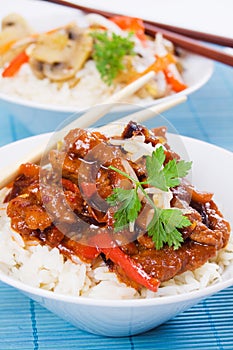 Chinese pork meat with rice