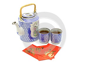 Chinese prosperity tea set and red packets