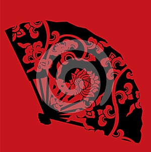 Chinese red and black lotus fan