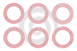 Chinese red circle frame set abstract pattern vector design