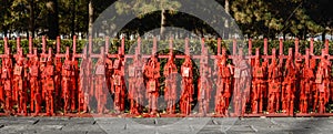 Chinese red greeting cards hung in large numbers on the fence