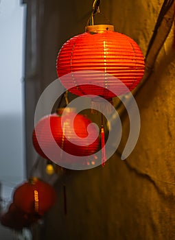 Chinese red lantern hanging from a roof in the Taiwanese village of Jiufen - 2