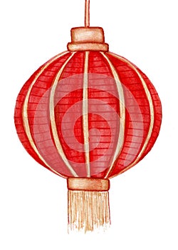 Chinese red lantern isolated on white background.