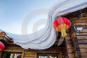 Chinese Red Lantern with Snow