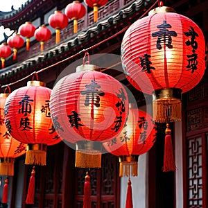 Chinese red lantern, traditional decoration for seasonal cultural new year celebration