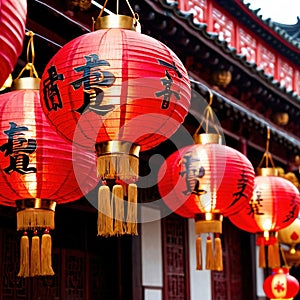 Chinese red lantern, traditional decoration for seasonal cultural new year celebration