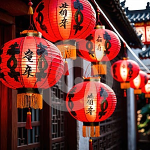 Chinese red lantern, traditional decoration for seasonal cultural new year celebration