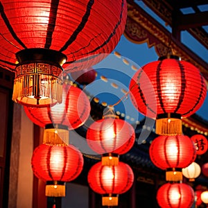 Chinese red lantern, traditional decoration for seasonal cultural new year celebration