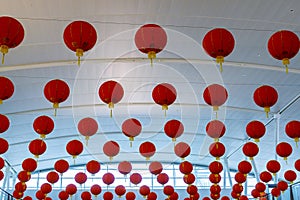 Chinese red lanterns decorated in series for the Chinese New Year celebrations