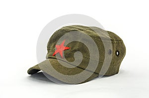 Chinese red star cap mao style hat on white background