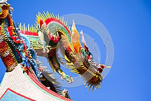Chinese religion, temple roof, decoration, mosaic craft, dragon
