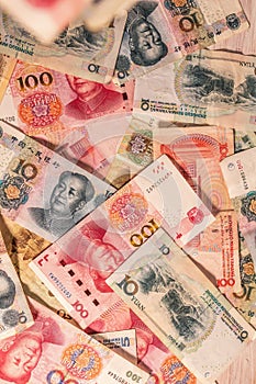 Chinese Renminbi RMB. People`s Currency. Yuan CNY banknotes