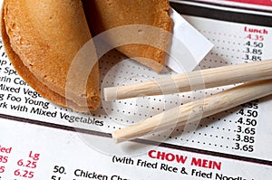 Chinese Restaurant Menu Chopsticks, Fortune Cookie