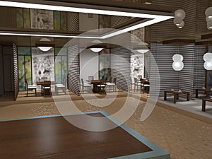 Chinese restaurant, interior visualization, 3D illustration