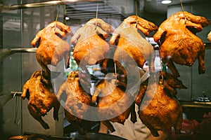Chinese roasted chicken at market, Singapore