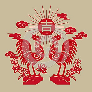 Chinese rooster auspicious paper-cutting