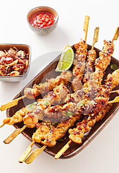 Chinese satay skewers with grilled diced meat