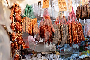 Chinese Sausages hung up in food stall