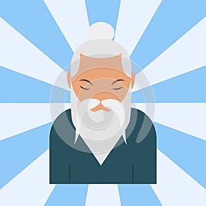 Chinese sensei old man asian elderly portrait person retired grandfather vector illustration