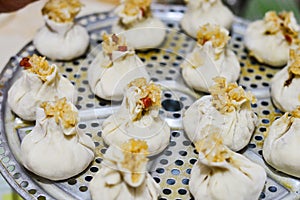 Chinese Shaomai Rice Dumpling Placed on Steamer Plate