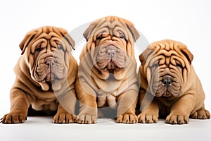 Chinese Shar Pei Family Foursome Dogs Sitting On A White Background photo