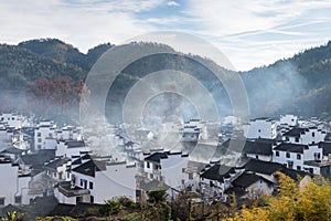 Chinese shicheng village landscape in morning