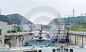 Chinese ships standing near the Three Gorges Dam