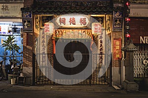 Chinese shop front at night in Georgetown, Penang