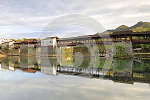 The Chinese Song dynasty caihongqiao covered bridge in wuyuan county, adobe rgb