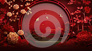 Chinese spring festive banner ornament on red background. Happy new year.