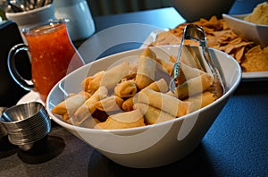 Chinese spring rolls and other snacks for a party