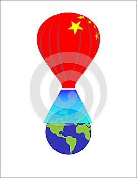 Chinese spy balloon hover over earth in white background