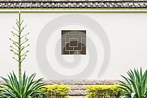 Chinese square style window in the garden