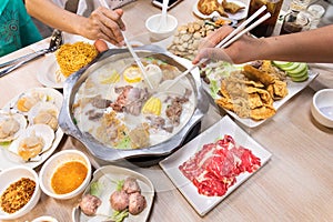 Chinese steamboat hotpot shabu dinner at restaurant