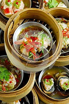 Chinese steamed dimsum in bamboo