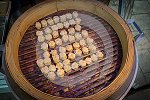 Chinese Steamed Dumpling Dim Sum Siu Mai in the Streamer Pot