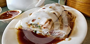 Chinese steamed rice noodle rolls Cheung Fun or Chang Fen