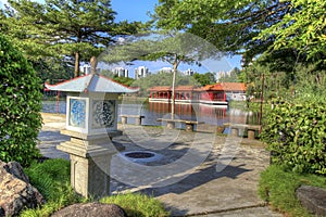 Chinese Stone Lantern by the Lake